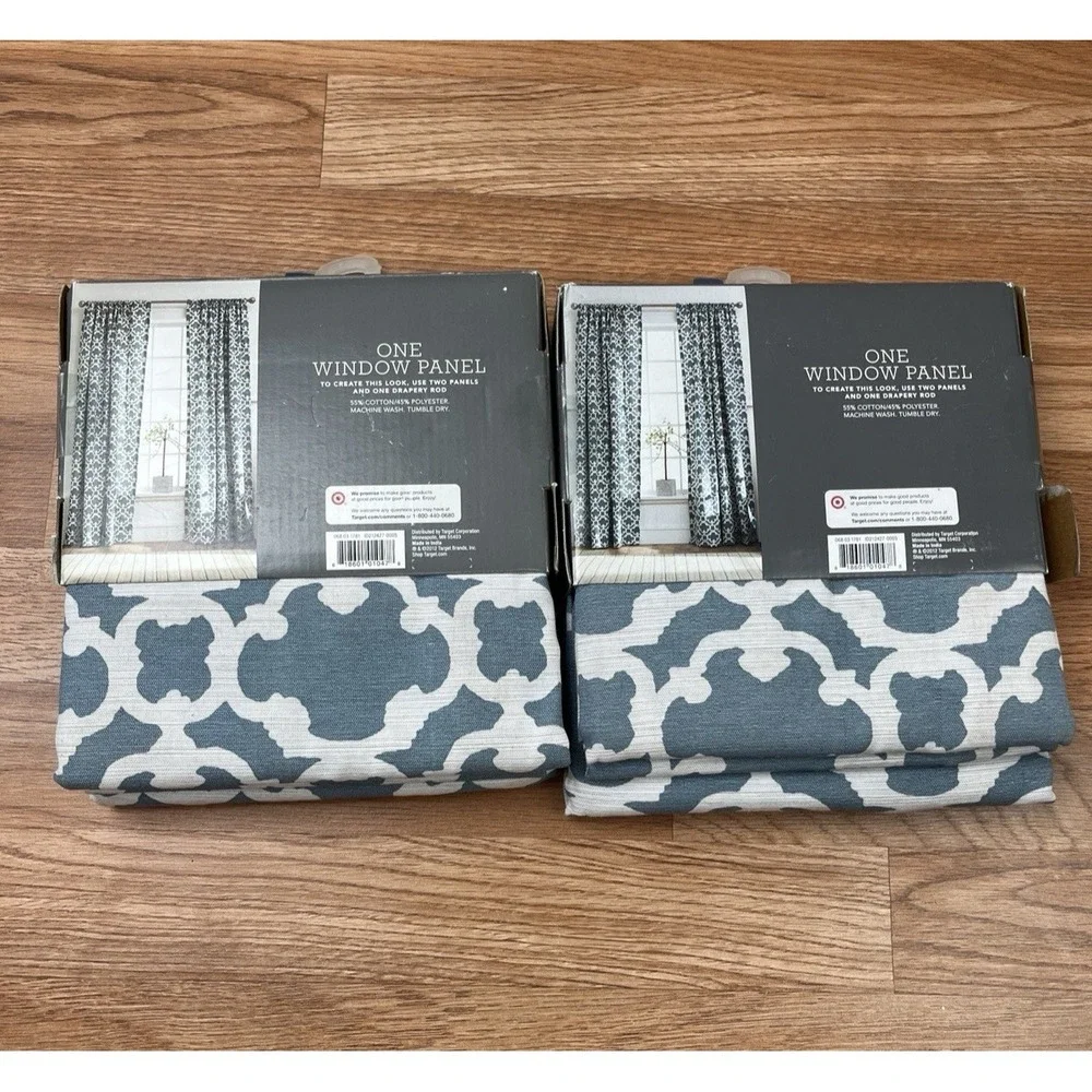 Threshold Farrah Fretwork Set of 2 Curtain Panels Blue 54